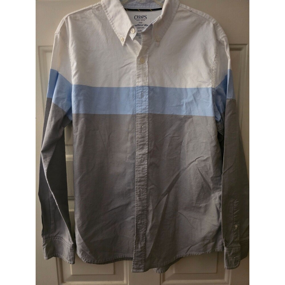Chaps Button Down Shirt Men's L Colorblock Coastland Wash Collared Long Sleeve